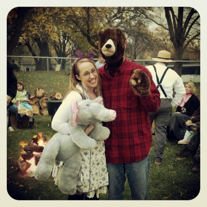 Halloween costumes last year...Goldilocks and a bear.